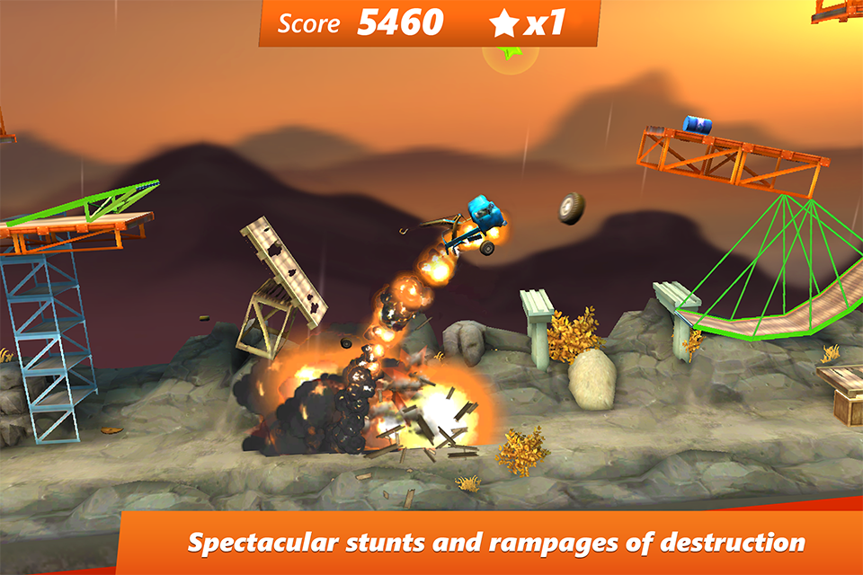 A vehicle crash with flying debris